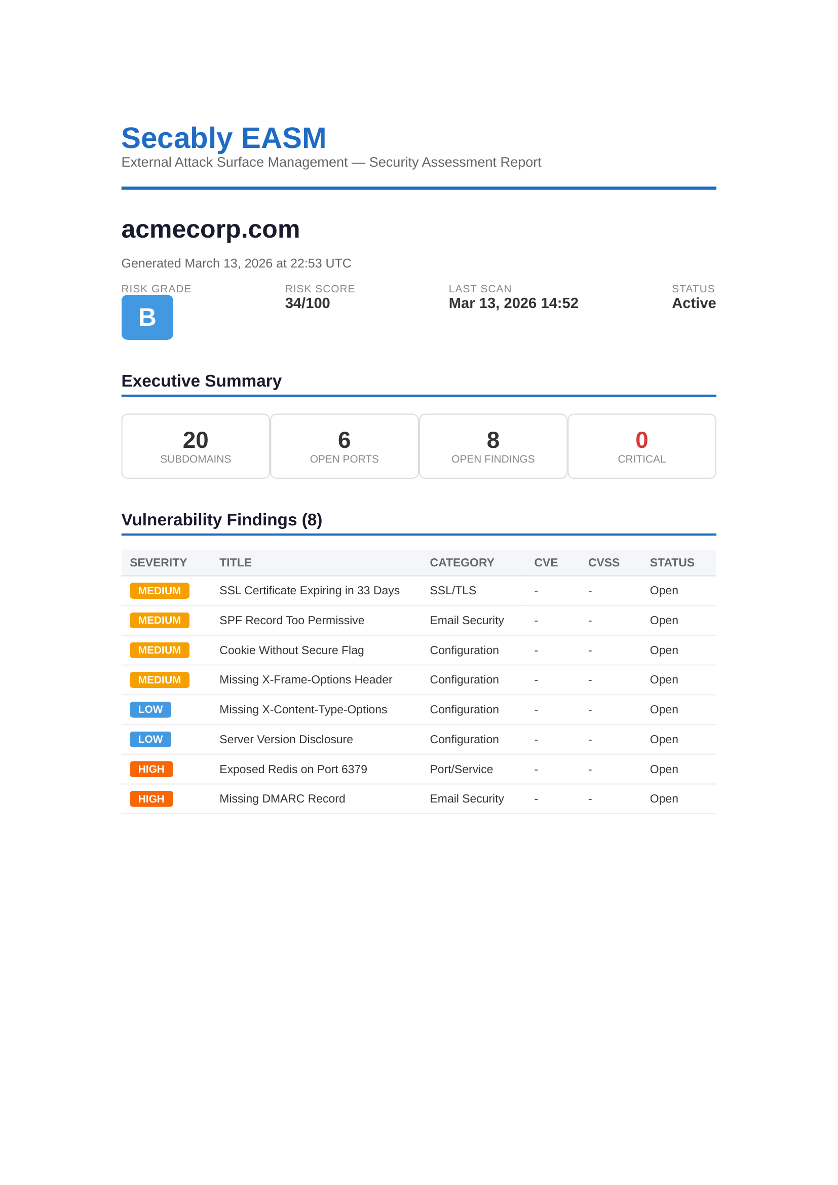 Sample Security Report — Page 1